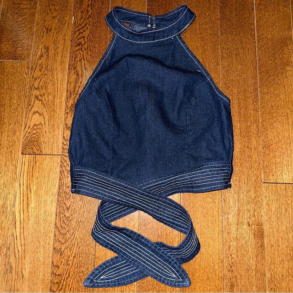 Denim halter crop top